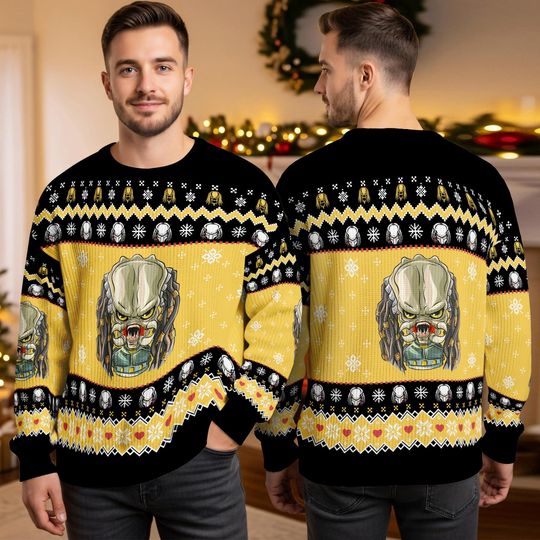 Discover Predator Christmas Sweater, Ugly Predator Movie Sweater, Funny Retro Sci Fi Holiday Jumper, Xmas Gift for Predator Fans 2025
