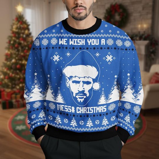 Discover Christmas GOAT Mezzi Ugly Sweater, Santa Hat Knit Sweater, Soccer Legneds Xmas Sweater, Holiday Gift For Soccer Fans