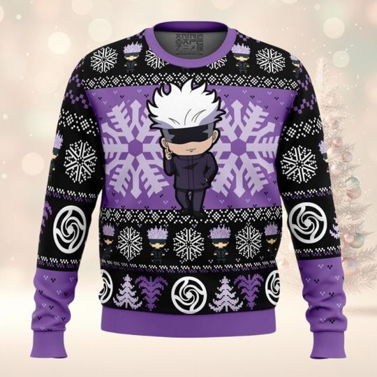 Discover Chibi Sorcerer Ugly Christmas Sweater, Gojo Six Eyes Anime Holiday Crewneck, Jujutsu Satoru Gift
