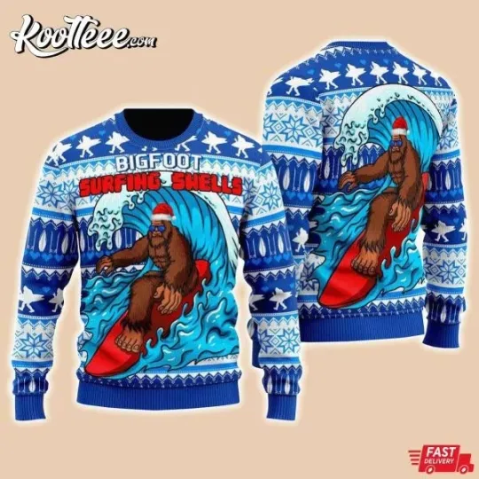 Discover Bigfoot Surfing Swells Ugly Christmas Sweater