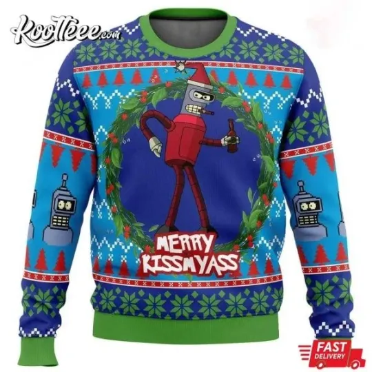 Bender Futurama Merry Kissmyass Ugly Sweater