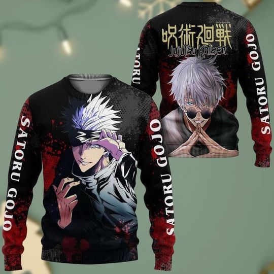 Discover Jujutsu Satoru Ugly Christmas Sweater, Jujutsu Satoru sweaters, Satoru Gojo Sweater, Anime Christmas sweaters unisex, Jujutsu Satoru vi
