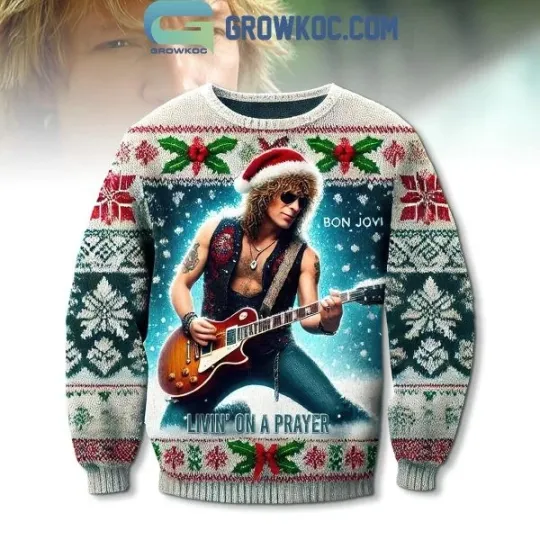 Discover Bon Jovi Livin’ On A Prayer God’s Christmas Ugly Sweater