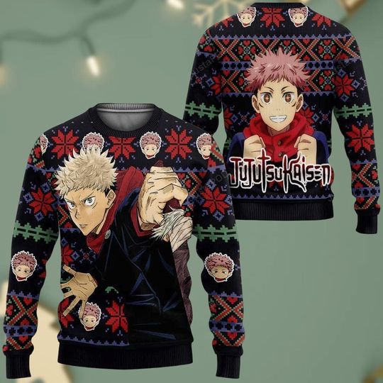 Discover Jujutsu Satoru Ugly Christmas Sweater, Jujutsu Satoru sweaters, Anime Sweater, Yuji Itadori Sweater, Jujutsu Satoru holiday sweater, Xm