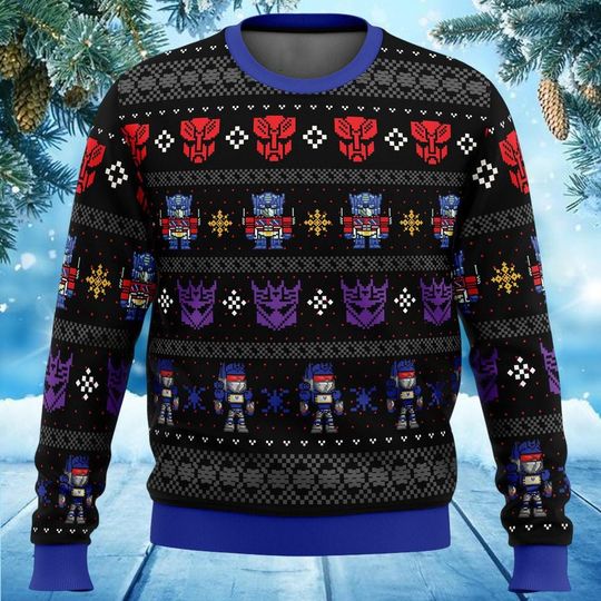 Optimus Prime Transformers Ugly Christmas Sweater, Autobots Holiday Sweatshirt for Men