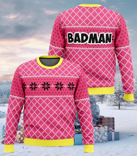 Vegeta Pink Badman Ugly Christmas Sweater Dragon Movie Long Sleeve Pullover Characters Party Tee