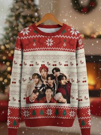 Discover Stray Kids Christmas Ugly Sweater, SKZ Holiday Photo Pullover PSK2089