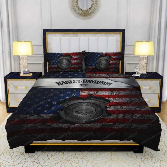 Discover Vintage H-H Davidson American Flag Bedding Set