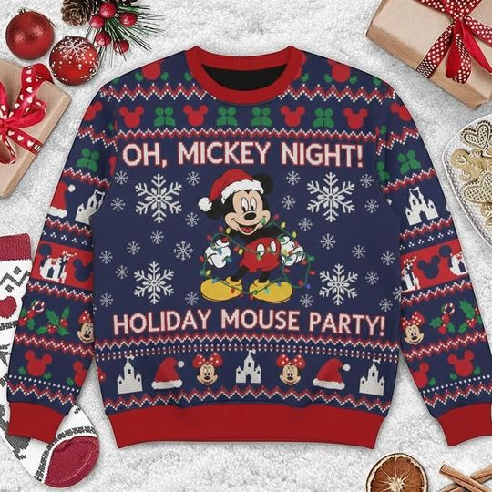 Discover Classic Mouse Christmas Ugly Sweater, Funny Holiday Cartoon Pullover, Festive Winter Jumper, Unisex Xmas Gift Sweater PSK2090