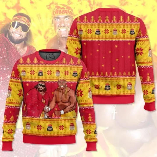 Macho Man and Hulk Hogan Mega Powers Wrestling Christmas Sweater Men’s All Sizes