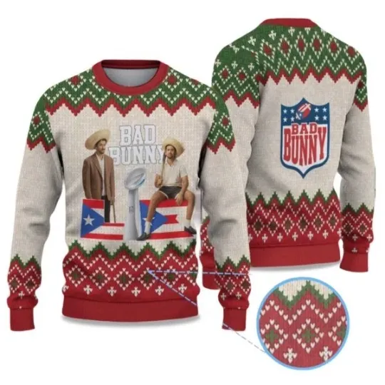 Bad Bunny Holiday Trophy Ugly Christmas Sweater Men Women