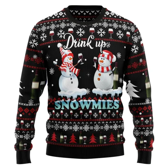 Discover Wine Snowmies Ugly Christmas Sweater - 3D Print Ugly Sweatshirt