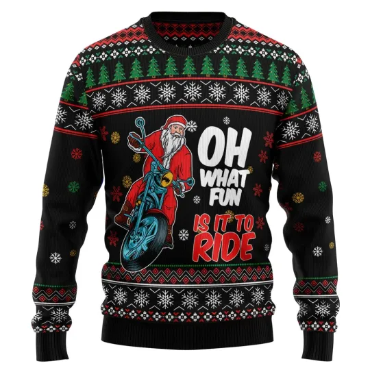 Discover Santa And Motor Ugly Christmas Sweater - 3D Print Ugly Sweatshirt