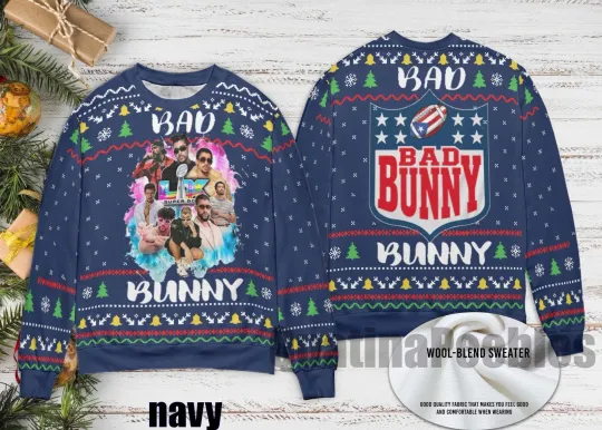 Bad Bunny Bowl Christmas Sweater, Funny Family Holiday Gift