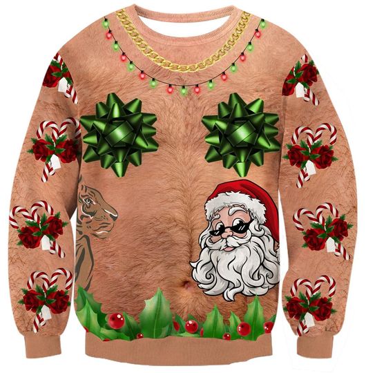 Idgreatim Ugly Christmas Sweater Novelty Hair Chest Xmas Sweatshirt