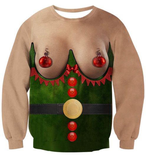 Idgreatim Ugly Christmas Sweater Funny Chest Graphic Long Sleeve Xmas Men Women
