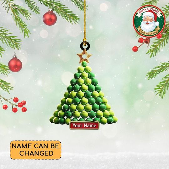 Personalized Tennis Ball Christmas Ornament, Tennis Ball Ornament, Tennis Ball Flat 2D Ornament Gift, Tennis Ball Xmas Ornament Decor