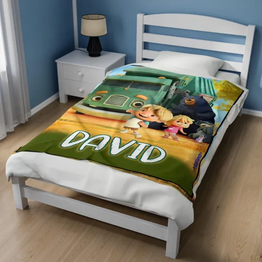 Trash Truck Cartoon Fleece Blanket for Kids, Personalized TV Show Blanket, Birthday Gift