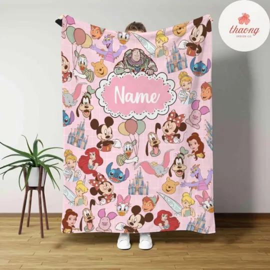 Discover Personalized Disney Character Fleece Blanket with Mickey & Friends for Birthday Gift
