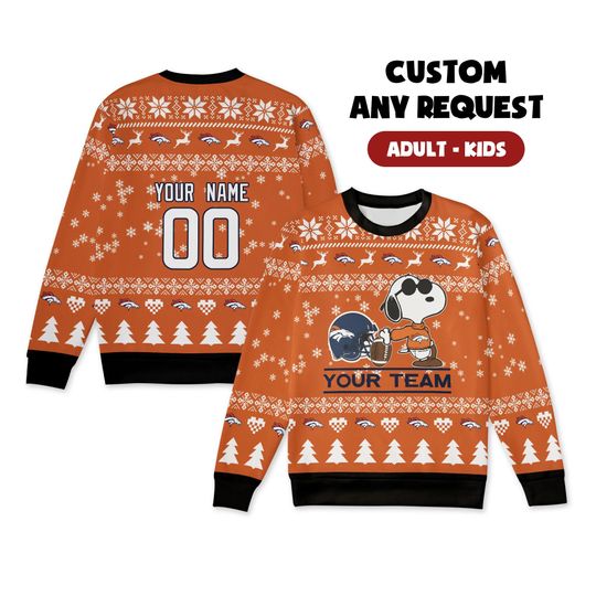 Custom Denver Broncos Christmas Sweater for Couples, Dad & Family Gifts - Orange