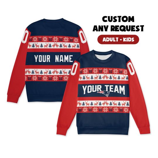 Custom New England Patriots Christmas Sweater for Couples, Dad & Family Gifts - White/Black