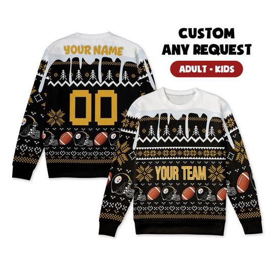 Discover Custom Pittsburgh Steeler Christmas Sweater for Couples, Dad & Family Gifts - White/Black