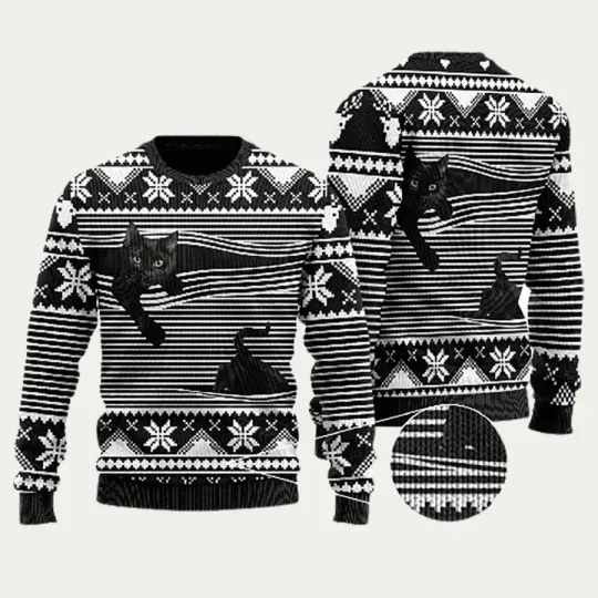 Black Cat Ugly Christmas Sweater - Ugly Sweatshirt