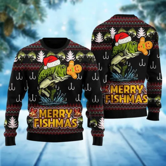 Fishing Ugly Christmas Sweater, Merry Fishmas Ugly Sweatshirt