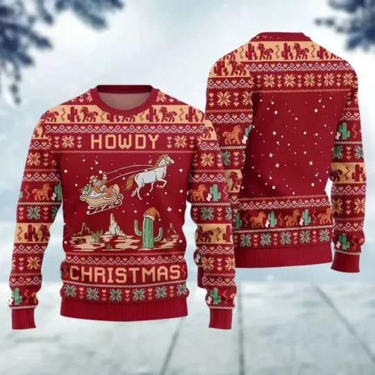 Howdy Ugly Christmas Sweater, Western Christmas - Ugly Sweatshirt