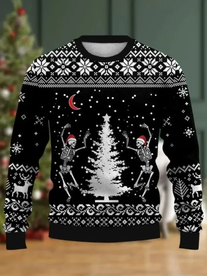 Dancing Skeleton Ugly Christmas Sweater, Skull Xmas - Ugly Sweatshirt
