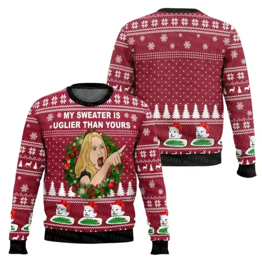 Discover Funny Meme Ugly Christmas Sweater My Sweater Is Uglier Than Yours