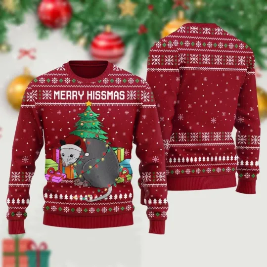 Discover Opossum Ugly Christmas Sweater Merry Hissmas Ugly Sweatshirt