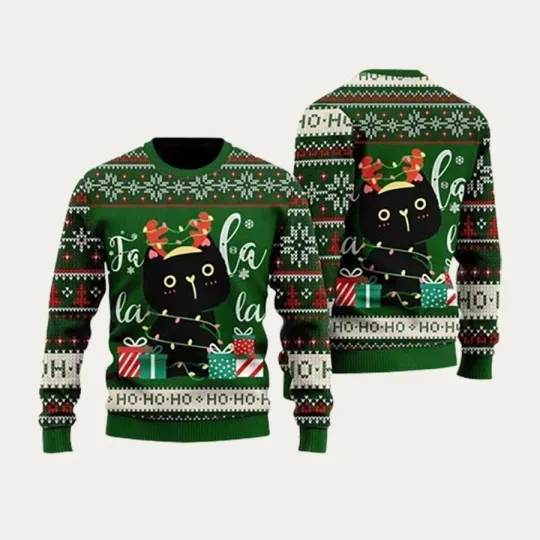 Discover Black Cat Hohoho Ugly Christmas Sweater - Ugly Sweatshirt