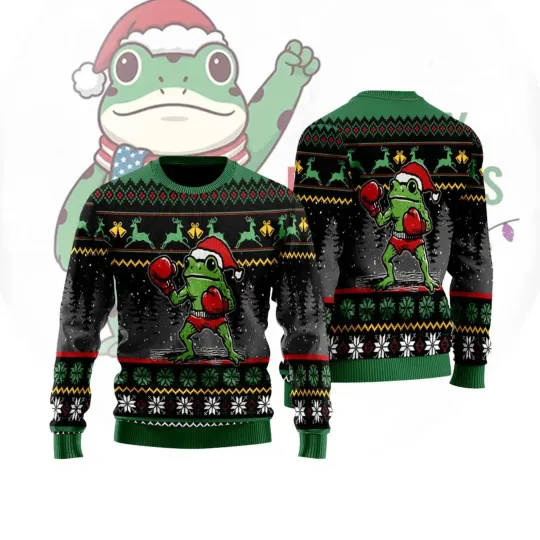 Discover Boxing Frog Christmas 3D Print Ugly Sweatshirt