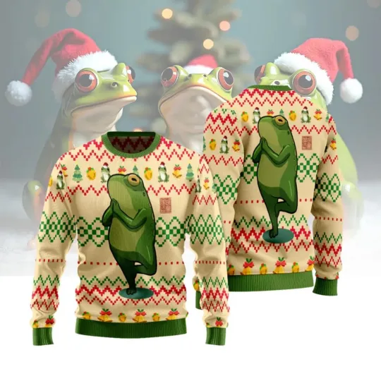 Discover Funny Yoga Frog 3D Print Ugly Sweatshirt