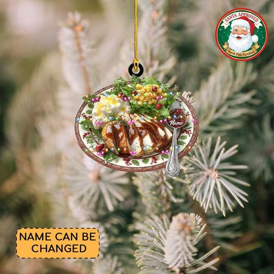 Discover Personalized Thanksgiving Dinner Plate Christmas Ornament, Dinner Plate Flat 2D Ornament, Cooking Ornament Decor, Food Xmas Ornament Gift