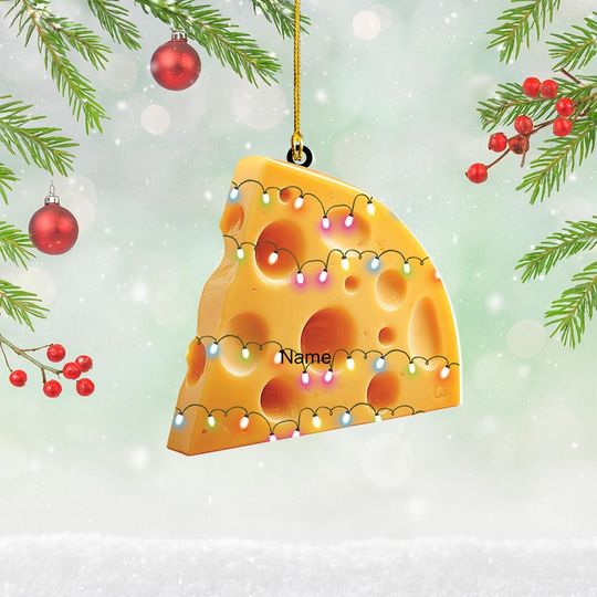 Discover Personalized Novelty Swiss Cheese Christmas Ornament, Novelty Swiss Cheese Flat 2D Ornament, Cooking Ornament Decor, Food Xmas Ornament Gift