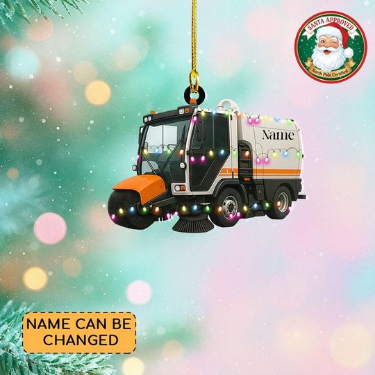 Discover Personalized Street Sweeper Truck Christmas Ornament, Truck Flat 2D Ornament, Truck Cleaning Workers Ornament, Sanitation Worker Holiday Gift
