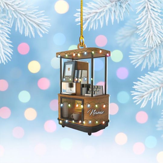 Discover Personalized Mobile Coffee Cart Christmas Ornament, Coffee Shop Flat 2D Ornament, Mobile Espresso Bar Ornament, Coffee Nook Ornament