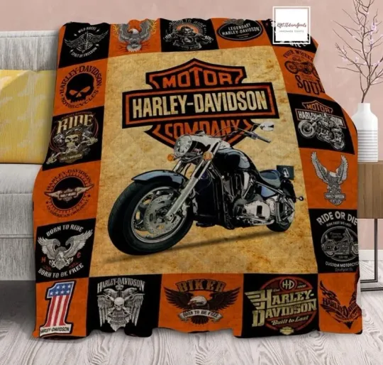 H davidson Motorcycle Quilt Blanket for Home & Living