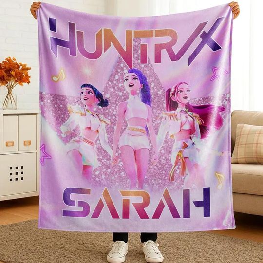 Discover Custom Kpop Demon Hunters Fleece Blanket with Name, Personalized Fantasy Anime Bedding, Fan Gift