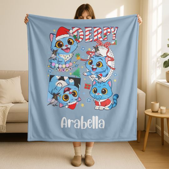 Personalized Christmas Derpy Tiger Fleece Blanket for Kids