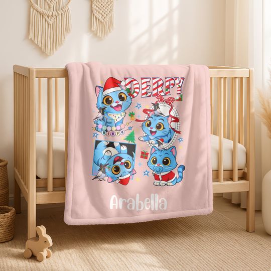 Personalized Christmas Derpy Tiger Fleece Blanket for Kids, Custom Kpop Demon Cozy Holiday Decor