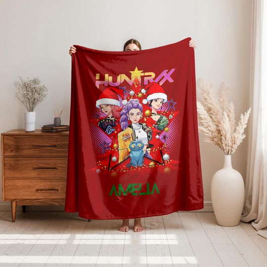 Discover Personalized Christmas Girls Fleece Blanket, Custom Kpop Hunter Flannel Kids Name Throw,  Demon Mira Zoey Rumi