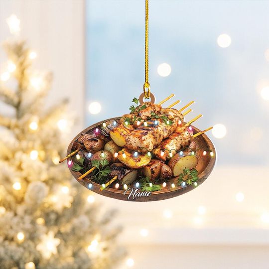 Discover Personalized Grilled Chicken Skewers Christmas Ornament, BBQ Chicken Ornament, Cooking Ornament, Grilling Food Ornament Gift Thdso-1682