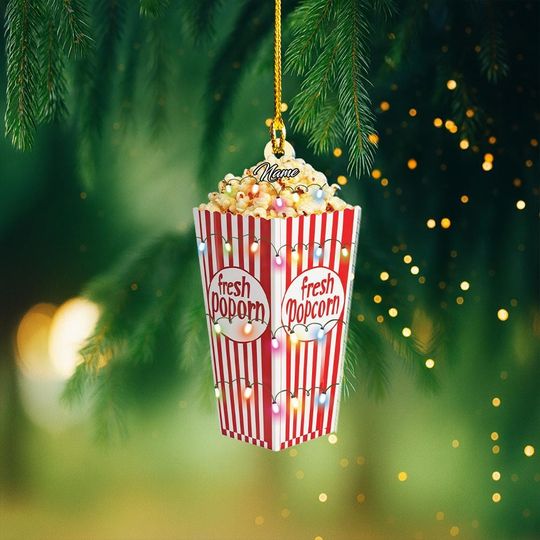 Personalized Popcorn Box Christmas Ornament, Popcorn Lovers Ornament, Popcorn Flat 2D Ornament Gift, Popcorn Cinema Hanging Ornament