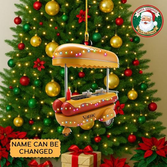 Discover Personalized Hotdog Christmas Ornament, Hotdog Lovers Ornament Gift, Hotdog Cart Ornament Decor, Hotdog Stands Ornament Decor Thdso-1654