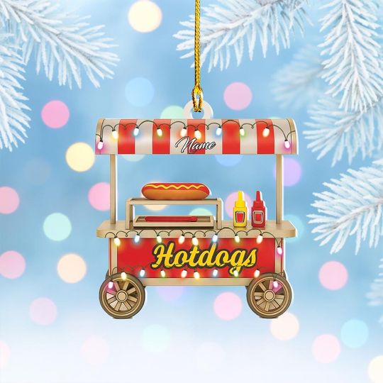 Discover Personalized Hotdog Christmas Ornament, Hotdog Lovers Ornament Gift, Hotdog Cart Ornament Decor, Hotdog Stands Ornament Decor Thdso-1664