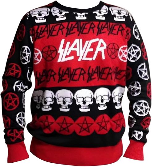 Discover Slayer Pentagram & Skulls Christmas Sweater Adult Small Red