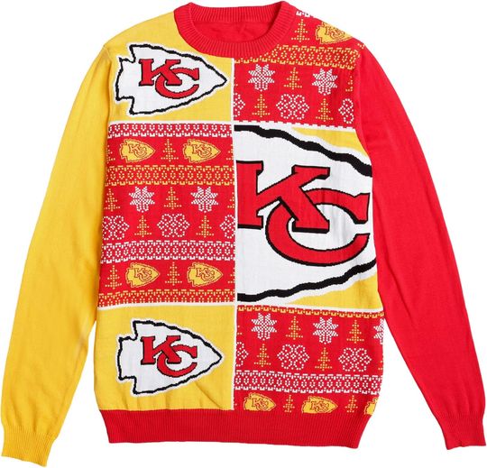 Discover FOCO Men's Football Team Logo Snowfall Holiday Ugly Sweater